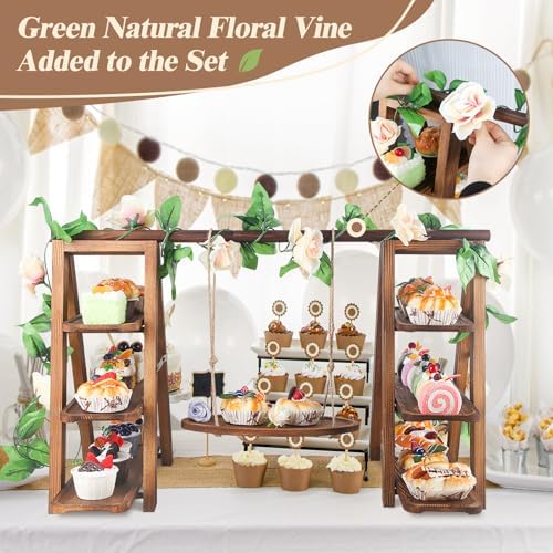 Wisreach Wooden 3 Tier Cupcake Stand with Swing and Flower Decoration