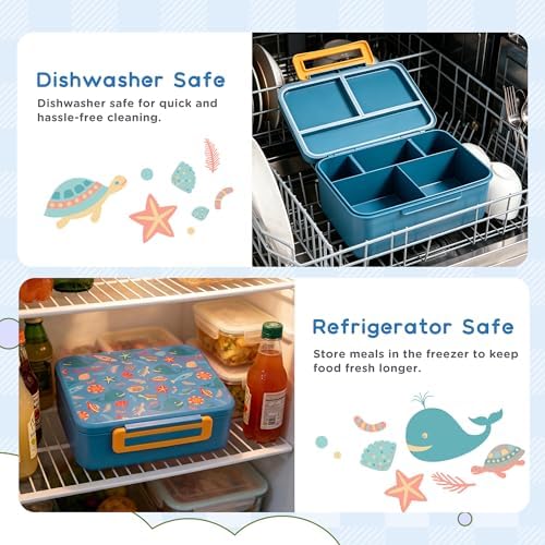 Kids Bento Lunch Box with 8oz Thermo, Ice Pack & Dividers for School