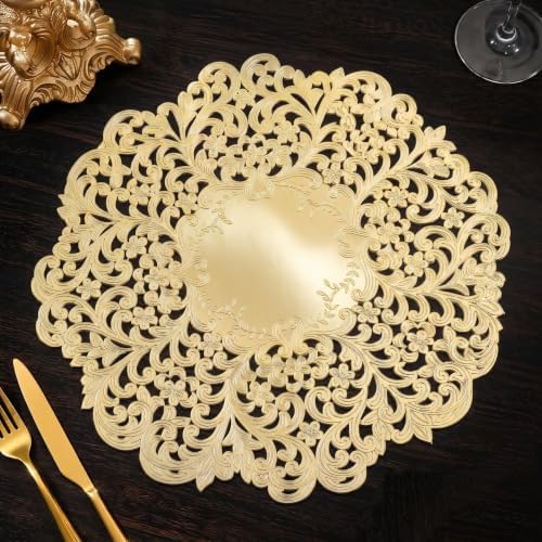 FAVE Gold Round Placemats Set of 6, Washable Place Mats for Dining