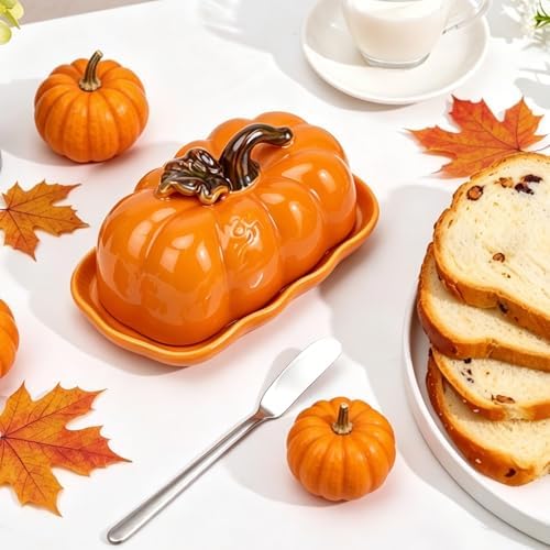Butter Dish with Lid, Ceramic Halloween Pumpkin Butter Container