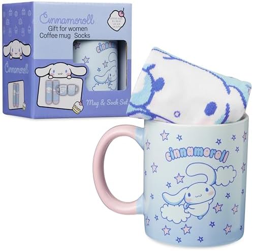 Get Trend Cinnamoroll Sanrio Coffee Mug, Socks Set, 11.5 oz Ceramic