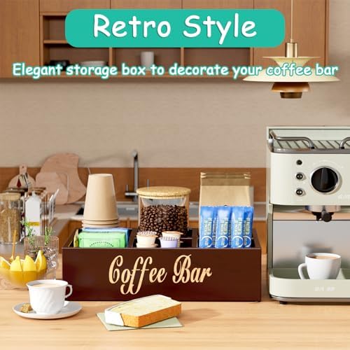 Coffee Station Organizer for Countertop, Wooden Coffee Bar Organizer