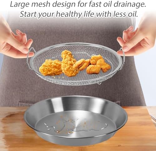 Stainless Steel Oil Strainer Set, 2-Piece Mesh Draining Rack with