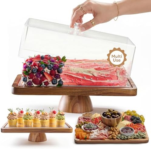 HOMESPHERE Acacia Wood Cake Stand with Lid, 2-in-1 Charcuterie Board