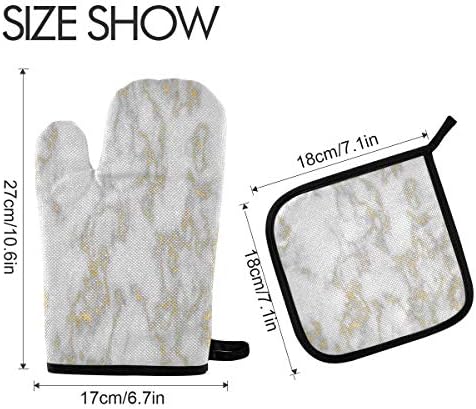 QMXO Gold Line Marble Texure Oven Mitts Quilted Cotton Lining