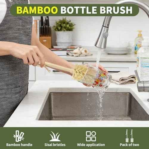 SAMEBUTECO Bamboo Cup Cleaning Brush Set of 2, 11.3 Inch