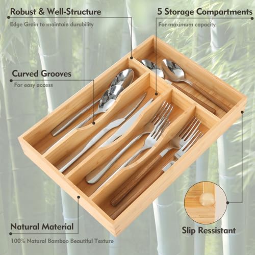 Bamboo Kitchen Drawer Organizer, 8.25"