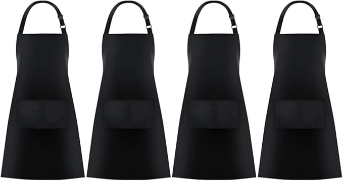 Jubatus 4 Pack Bib Aprons with 2 Pockets Cooking Chef Kitchen Apron by Jubatus