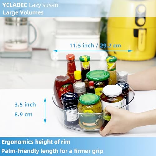 4 Pack Lazy Susan 11.5" Inch Turntable Organizer Organization Storage Container Bins Spice Rack Cabinet Rotating Condiment for Pantry Countertop Kitchen Vanity Bathroom Jewelry Holder Clear
