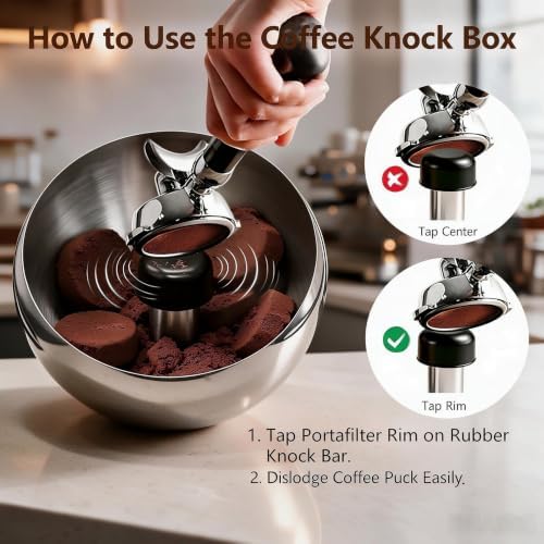 2L Espresso Knock Box with Glass Lid, Magnetic Knock Bar, Silver