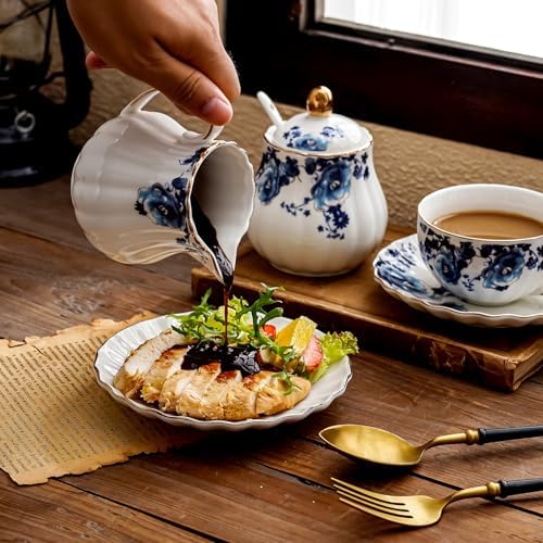 Agyiuns Ceramic Sugar and Creamer Set, 3 Piece with Cream Pitcher