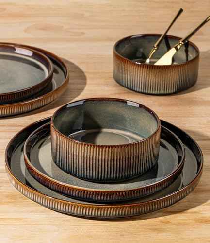TheTerra Ceramic Dinnerware Set for 8, 24-Piece Plates and Bowls Set