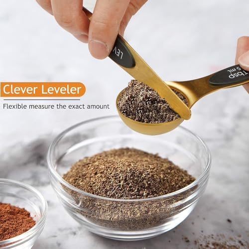 Magnetic Measuring Spoon Set of 8 with Leveler (Gold)