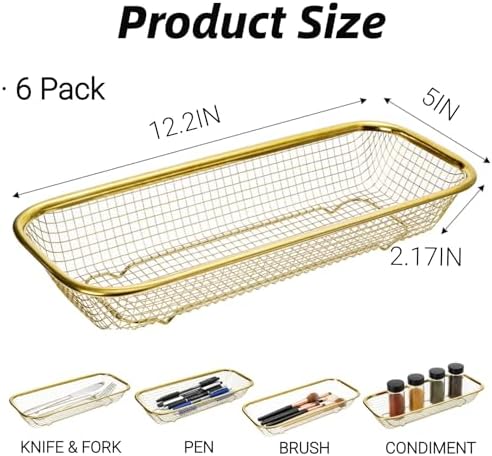 6 Pack Gold Stainless Steel Silverware Tray, 12 × 5 × 2IN