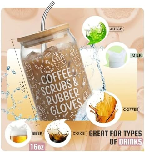 Funny Nurse Gifts for Women, 16oz Glass Tumbler with Bamboo Lid for RN