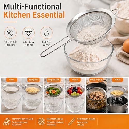 HiramWare Fine Mesh Strainer, Large Stainless Steel Colander with