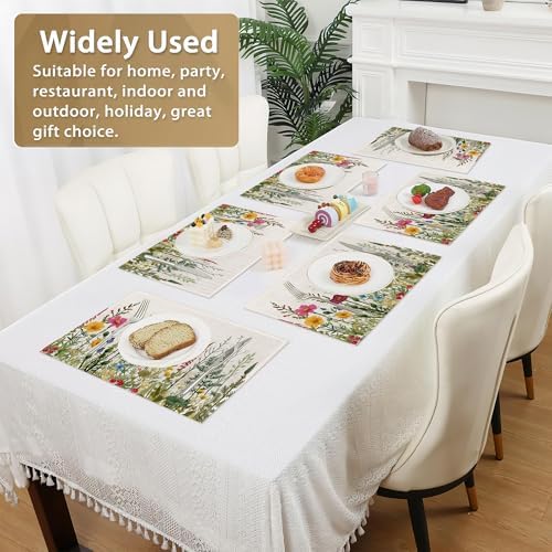 Set of 6 Washable Herbs and Wild Flowers Placemats Non-Slip
