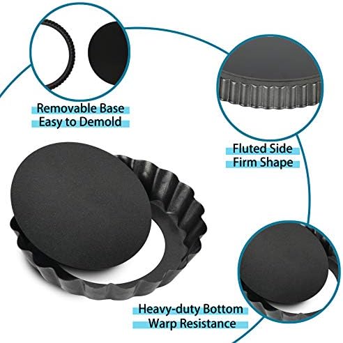 Mini Tart Pans with Removable Bottom 4 inch Set of 10 Non-stick Round