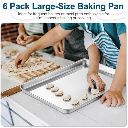 TeamFar Baking Sheet Pan, 6 Pack Stainless Steel Half Size Baking Pans