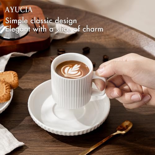 2.5OZ Mini Espresso Cups Set of 4, White Cream Ceramic Demitasse