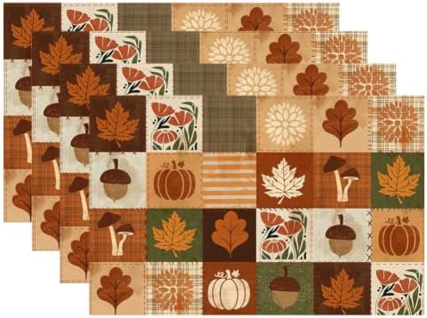 RABUSOFA Plaid Pumpkin Maple Leaves Fall Placemats Set of 4