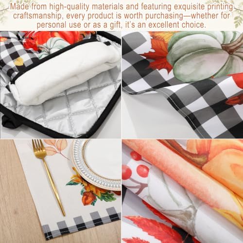 Tiamon 17 Pcs Fall Kitchen Set, Buffalo Pumpkin, Curtains Apron Mitts