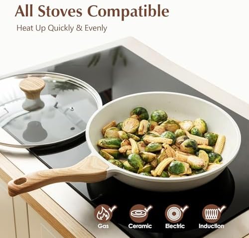 SENSARTE 8/9.5/10/11/12.5In Nonstick Ceramic Frying Pan with Lid