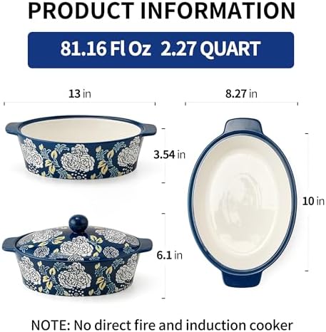 Ceramic Casserole Dish With Lid, Casserole Dishes for Oven, Baking
