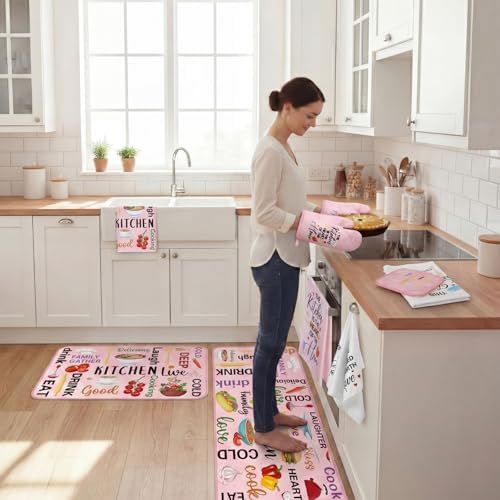 Fourluoo 10 Pcs Christmas Pink Kitchen Decor and Accessories Set Food