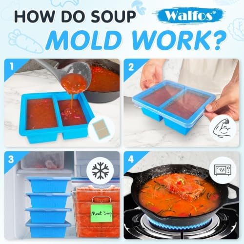 Walfos Silicone Freezer Tray with Lid - 1.5Cup Silicone Food Freezer