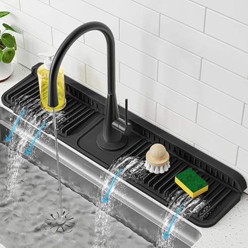 PoYang 24 Inch Faucet Mat for Kitchen Sink Splash Guard, Silicone