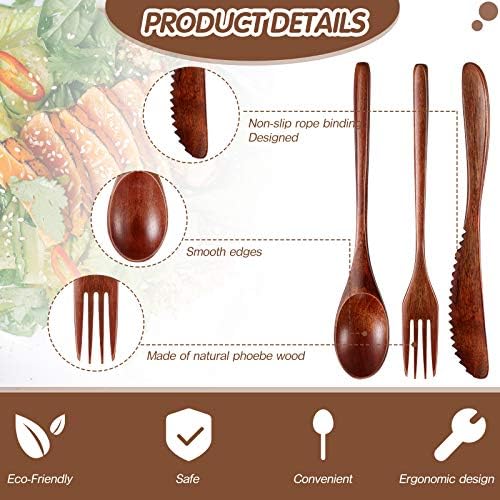 Geiserailie 12 Pcs Wooden Utensils for Eating Wooden Spoon Fork Knife