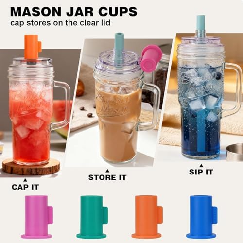 ANOTION Glass Cups With Lids And Straws, Leakproof Tumbler 24oz Mason