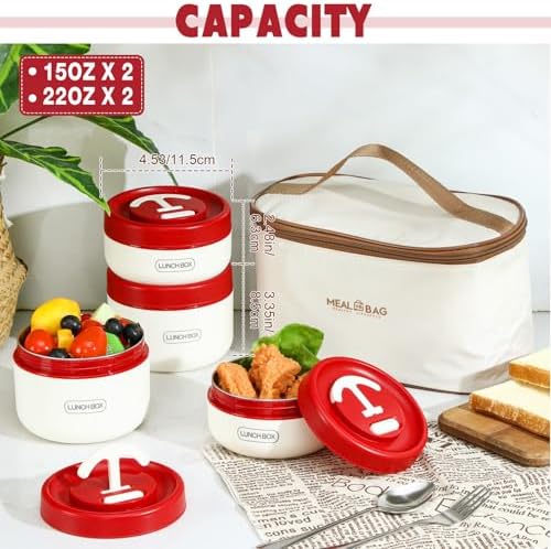 Dandat 4 Pcs Insulated Lunch Container, Portable Bento Box, Stainless