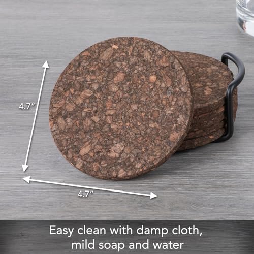 Thirstystone Set of 6 Thick Dark Cork Coasters in Black Coaster Holder