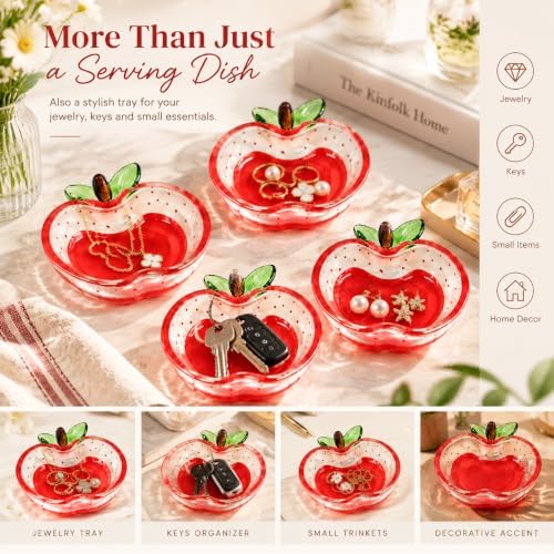 Apple Shaped Glass Dipping Dishes Set of 4, Mini Sauce Dishes Honey