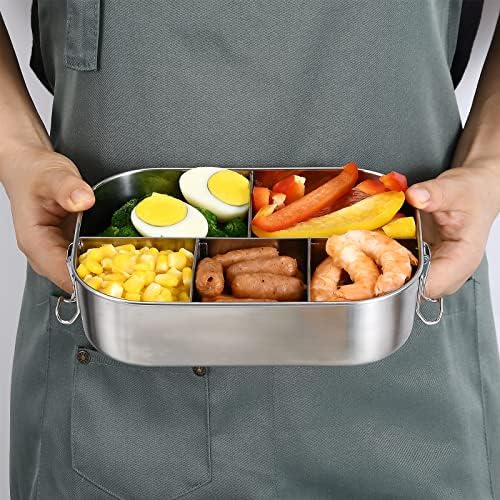 Stainless Steel 5-Compartment Bento Lunch Box, 1400ML