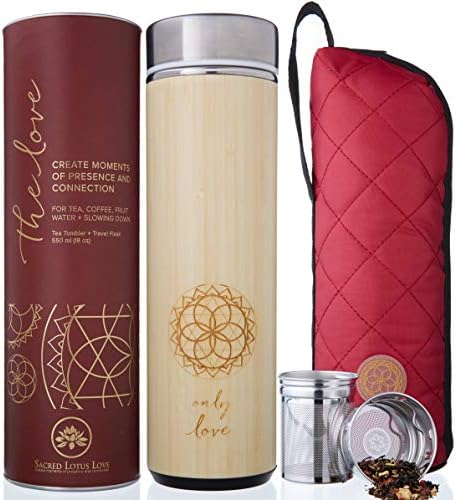 Sacred Lotus Love Insulated Bamboo Tea Travel Tumbler with Infuser