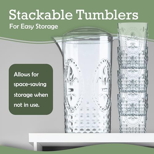 Muldale Plastic Pitcher and Glasses Set with Lid - BPA Free Large