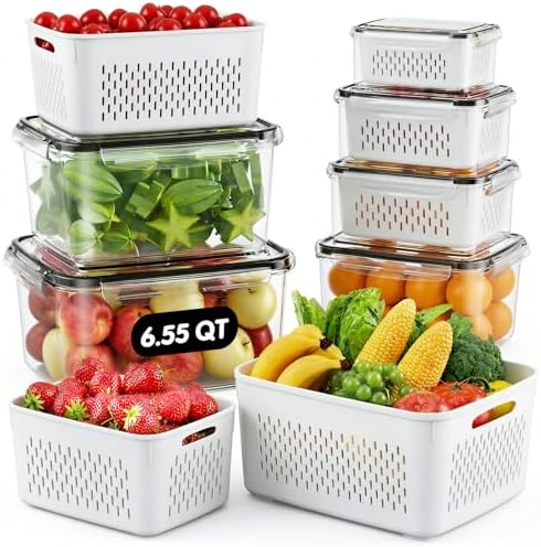 JSCARES 6 Pack Fruit Storage Containers with Removable Colander