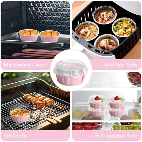 8oz 100pcs Mini Loaf Pans with Lids and Spoons,Round Pink Small Loaf