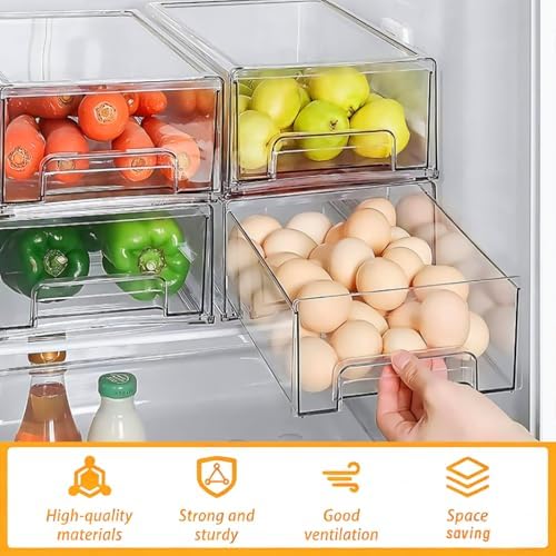 2 Pack Fridge Drawers with Lids, Stackable Pull-Out Food Bins with Lid