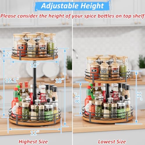 12 Inch 2-Tier Wood Lazy Susan Turntable Organizer