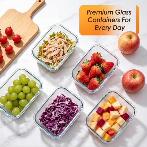 5-Pack 36 oz Glass Storage Containers with Lids, Grey