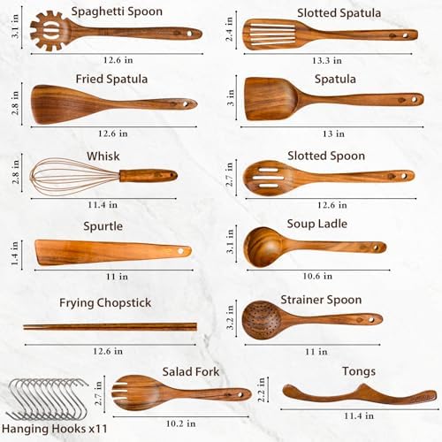 12 Pcs Teak Wooden Cooking Utensil Set
