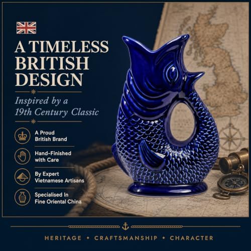 Fish Jug 50 fl oz Ceramic Pitcher, Dark Cobalt Blue