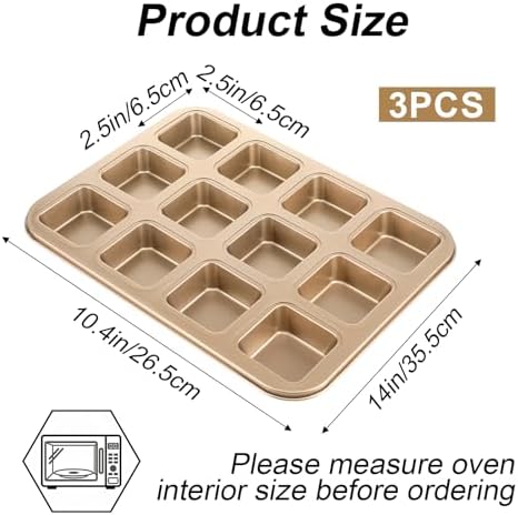 3 Pcs Brownie Pan with Dividers, 12 Cavity Square Non-Stick All Edges