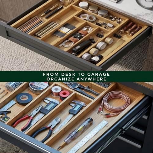 Bamboo Drawer Organizer, Expandable 8-Slot Silverware & Utensil Tray