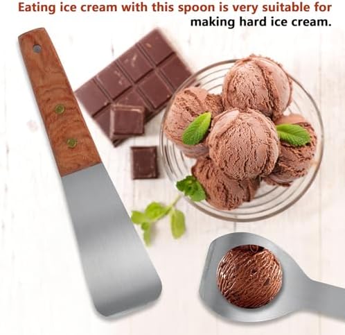 2 Pieces Ice Cream Scoop with Wooden Handle, Stainless Steel Dessert