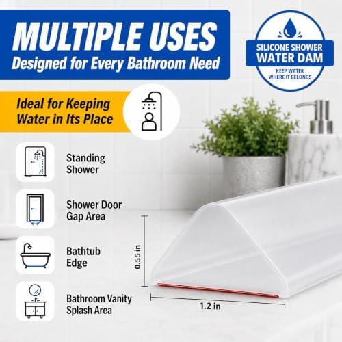 Shower Threshold Water Dam Barrier, 1.2 x 0.55 in, Transparent